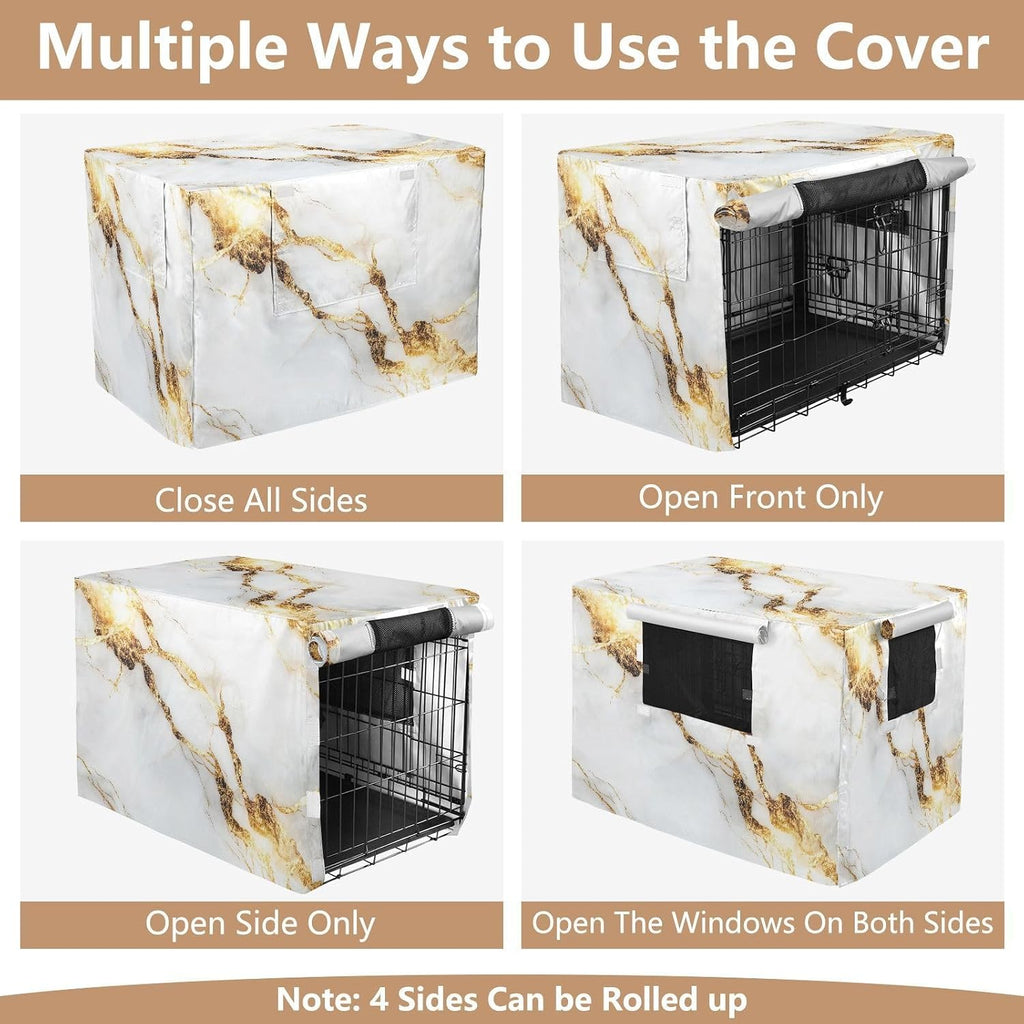 YETTASBIN White Gold Marble Dog Crate Cover, Universal Fits 36 Inch Wire Cages