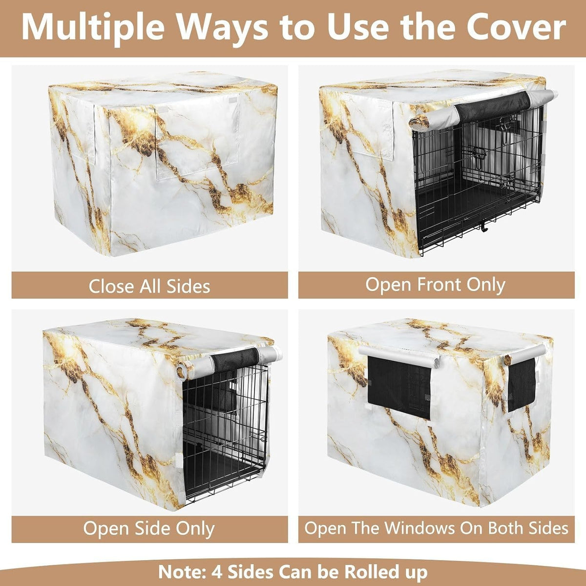 YETTASBIN White Gold Marble Dog Crate Cover, Universal Fits 36 Inch Wire Cages