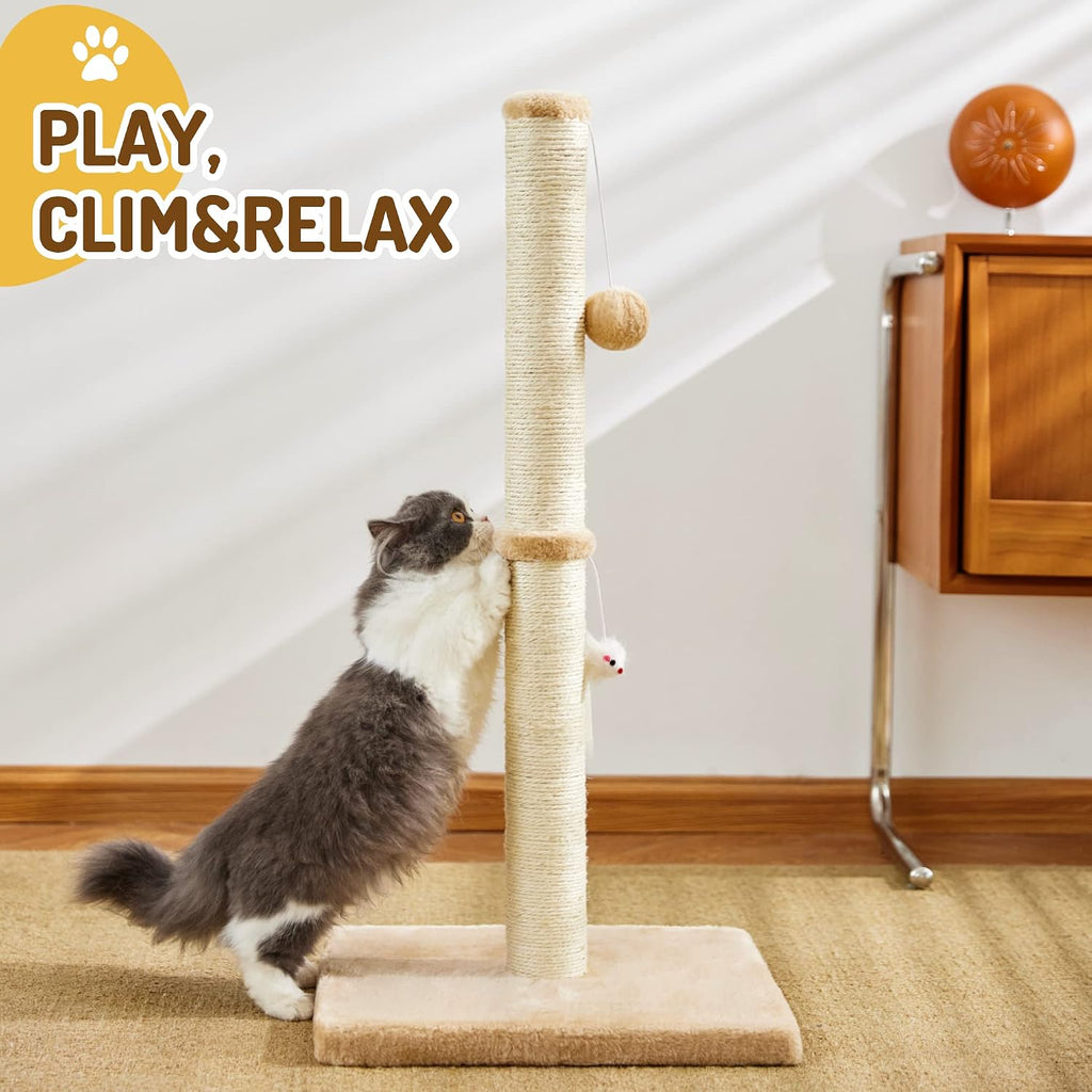 MeowHomm 32” Tall Cat Scratching Posts for Indoor Cats Adults with 2 Hanging Ball, Large Cat Scratch Post Cat Scratcher 