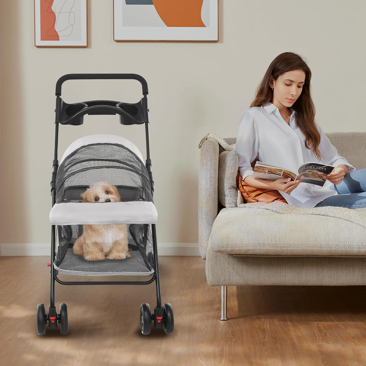 Pet Stroller for Small/Medium Dogs & Cats, Foldable 4 Wheels Dog Strollers