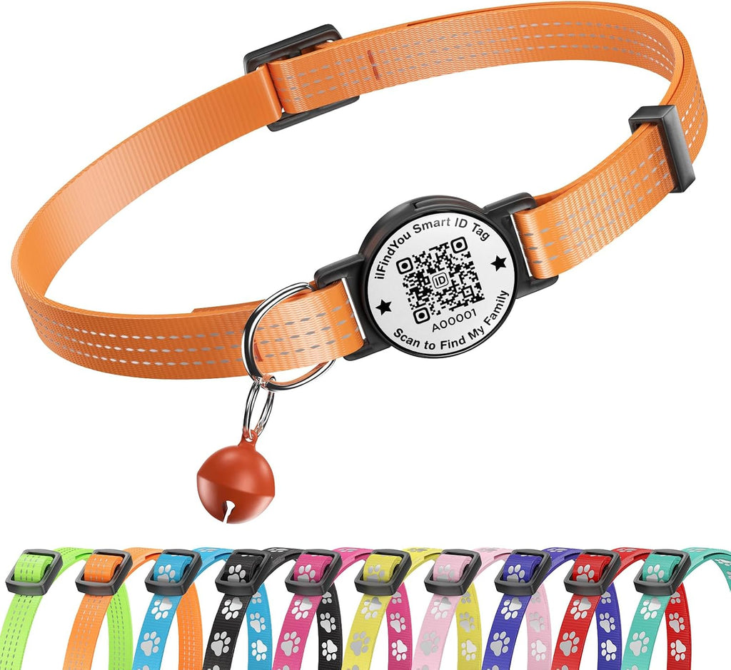 Cat Collar Breakaway QR Code, Reflective cat Collar with Bells, Pink