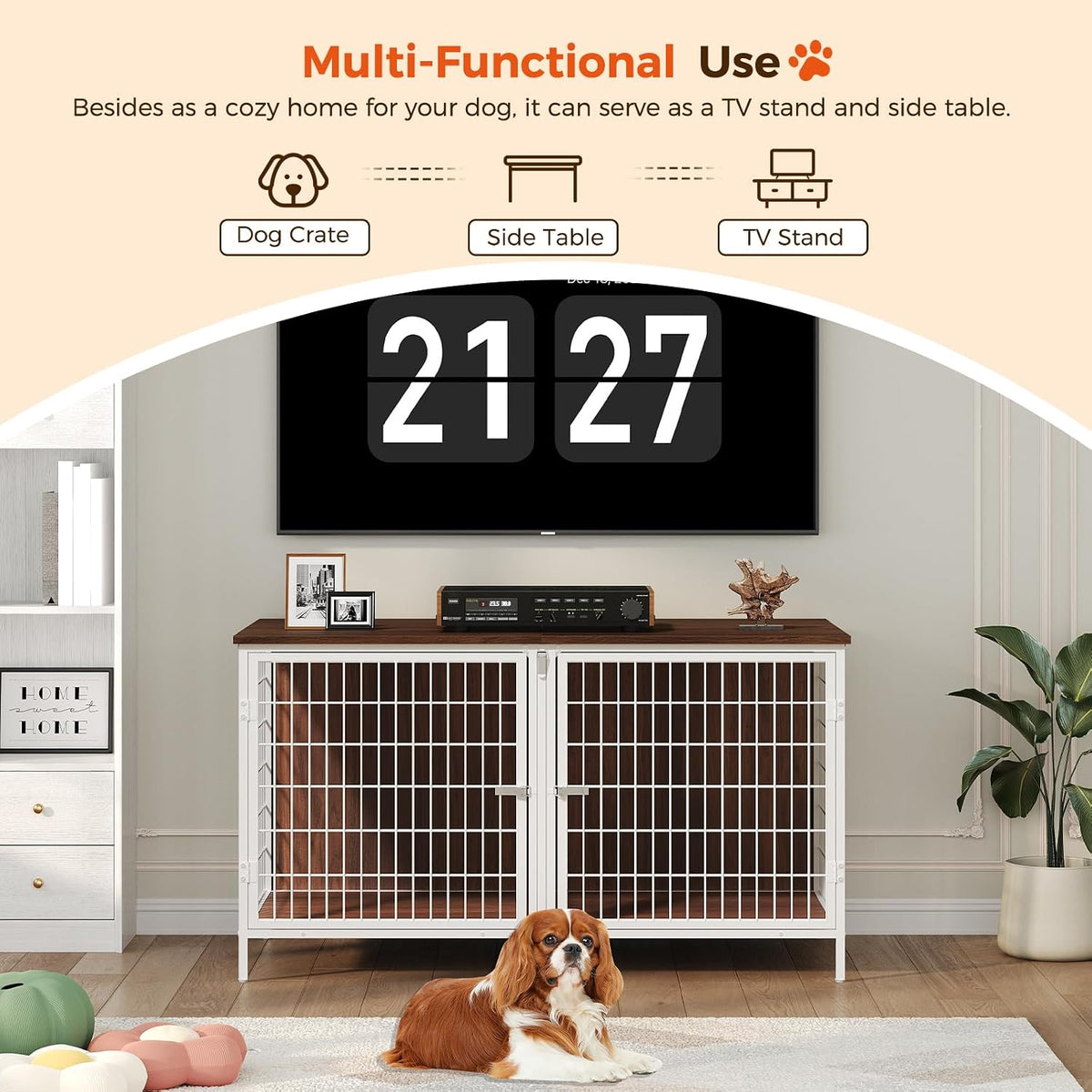 MAHANCRIS Dog Crate Furniture for 2 Dogs, 43.3" Dog Kennel with Removable Divider, Heavy Sturdy Dog Furniture Style Doub