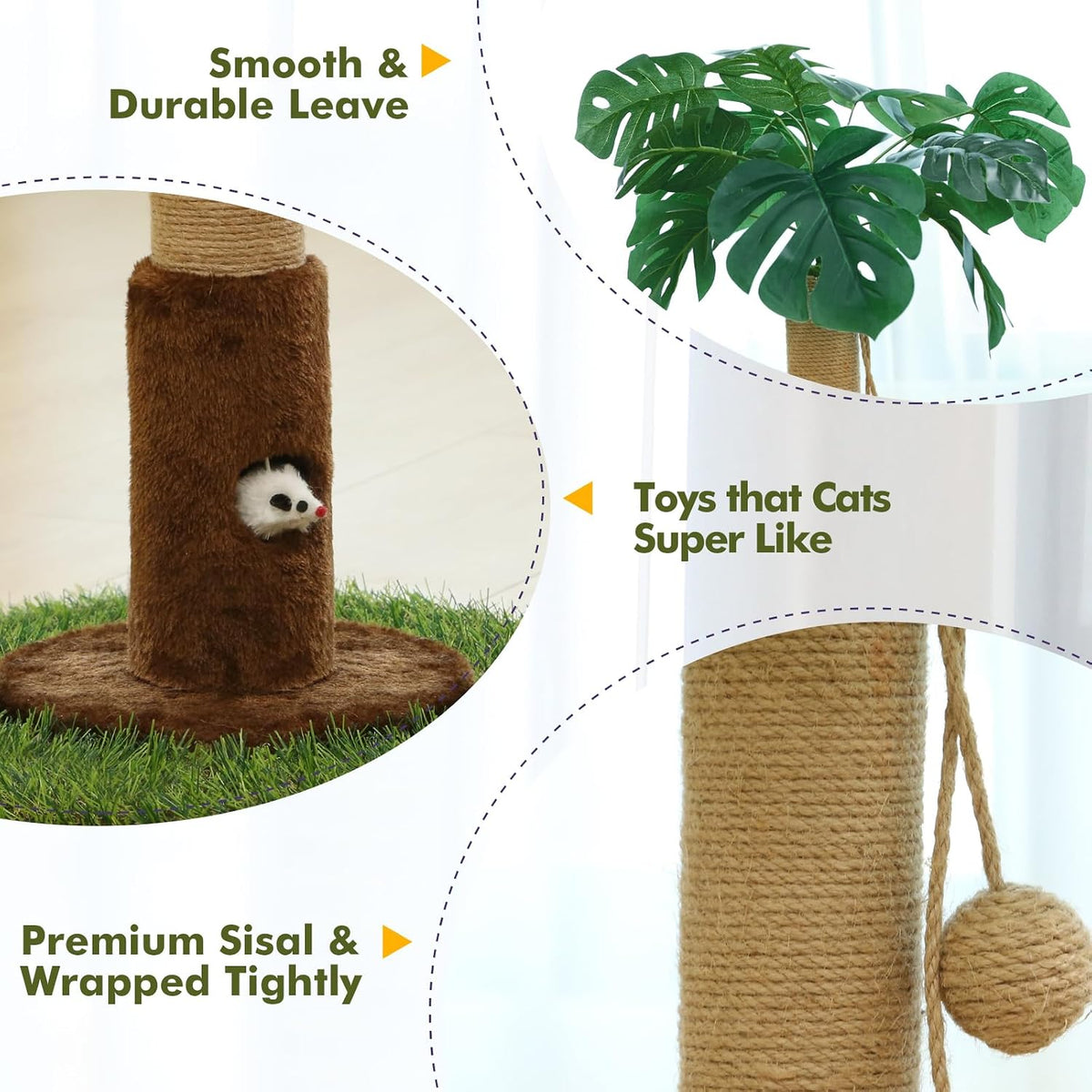 35" inch Cat Scratching Post,sisal cat Scratcher Tree with Leaves