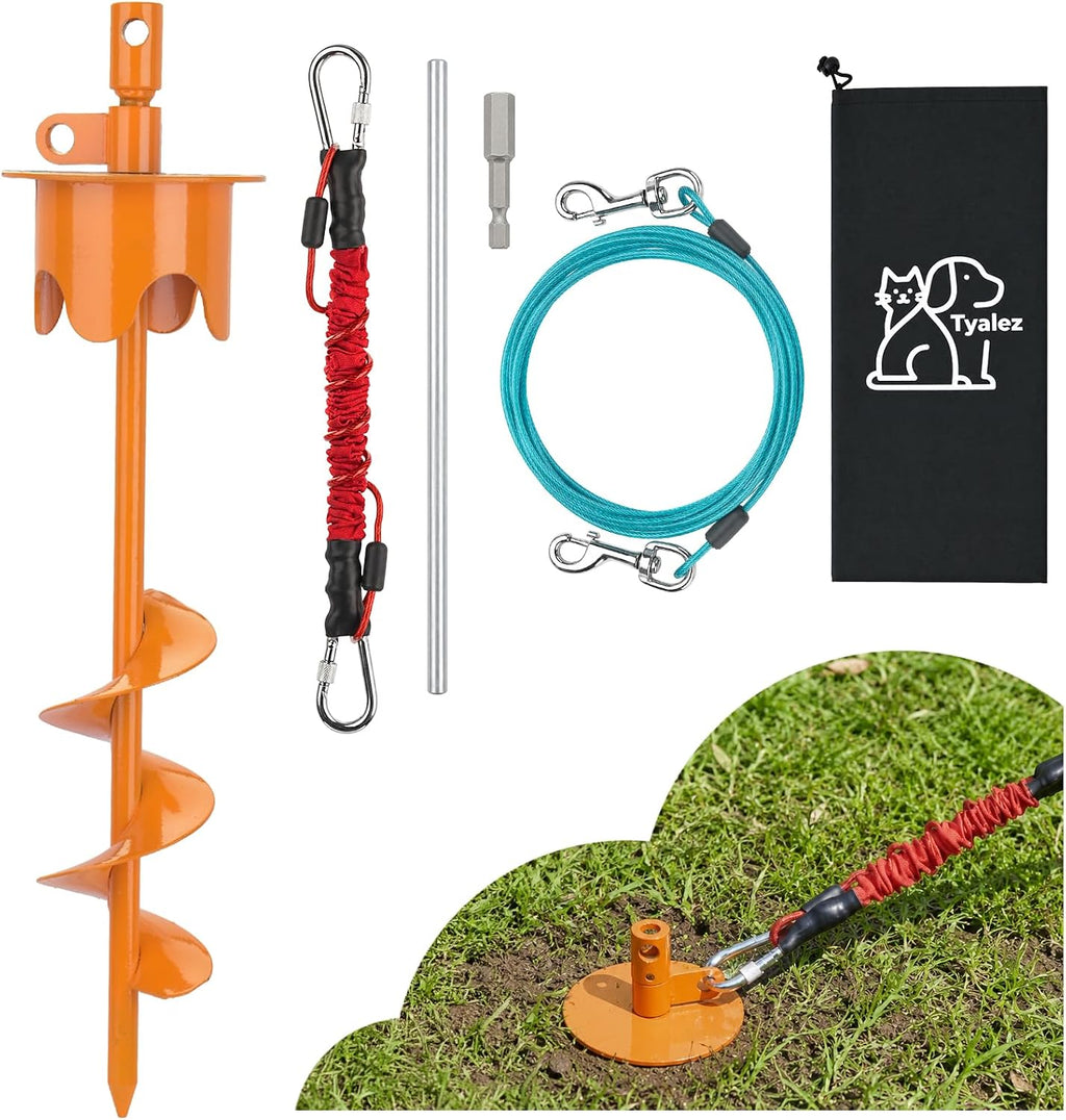 17" Heavy Duty Dog Tie Out Stake with Buffer Rope for Large Dogs