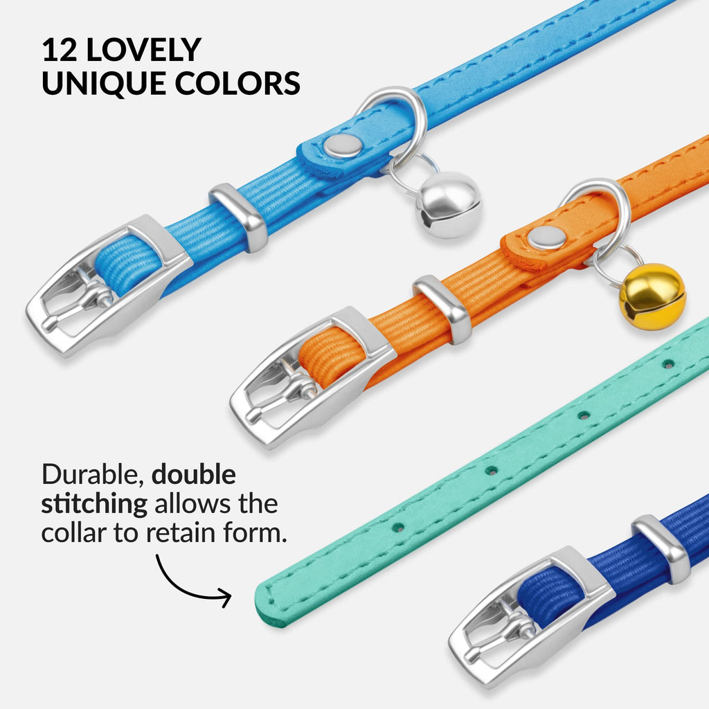 Soft Leather Cat Collar with Safety Elastic Strap - Mint Green