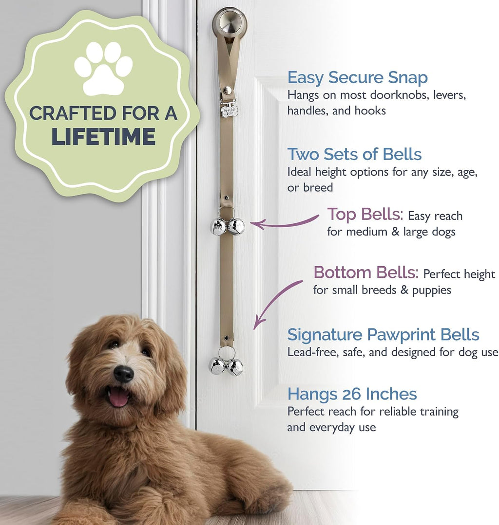 Dog Door Bells for Potty Training, Quick & Easy Puppy Potty Training Method Included, Handcrafted in USA with Loud, Paw-