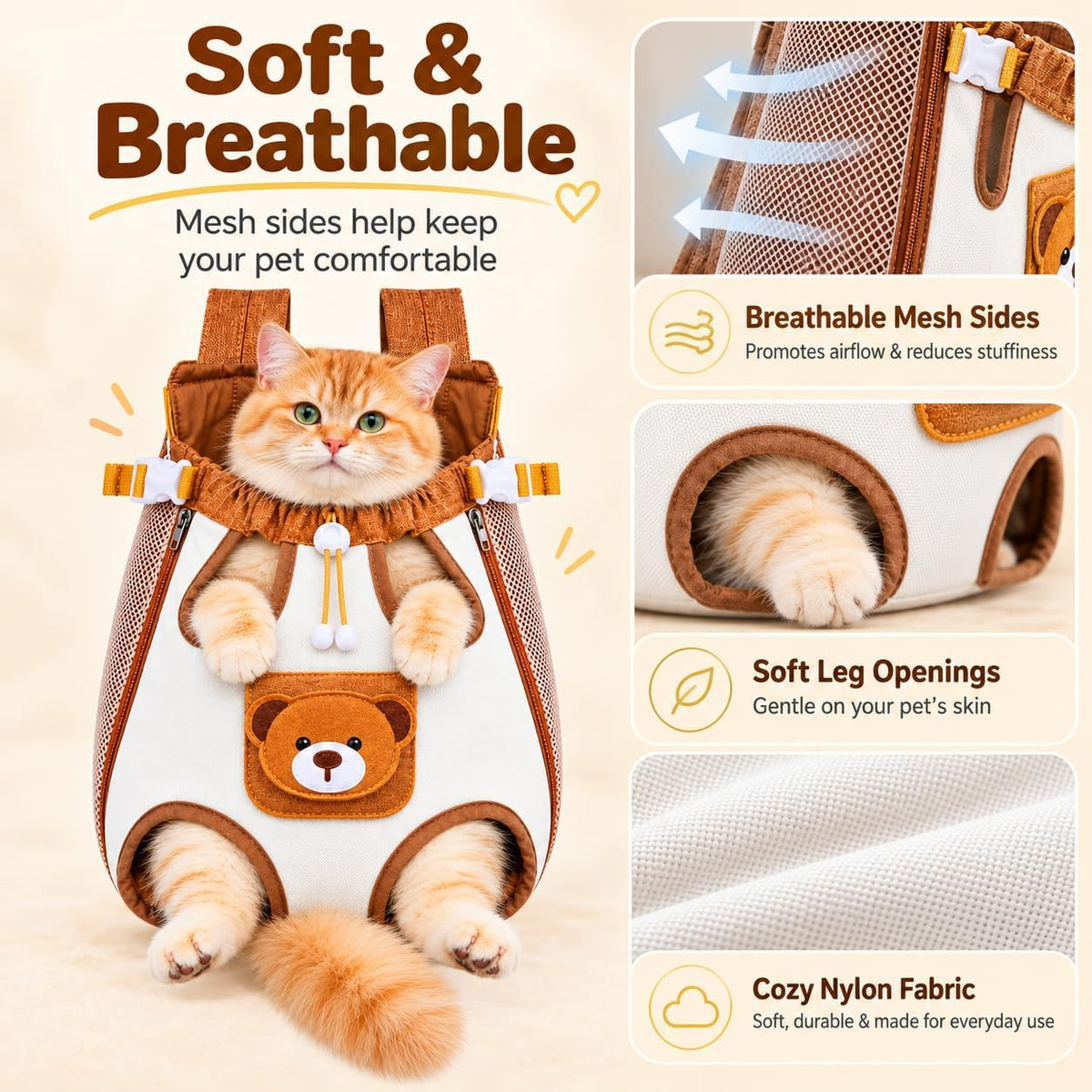 Kitty Capsule Carrier Front, Hands-Free Pet Front Carrier Bag，XL
