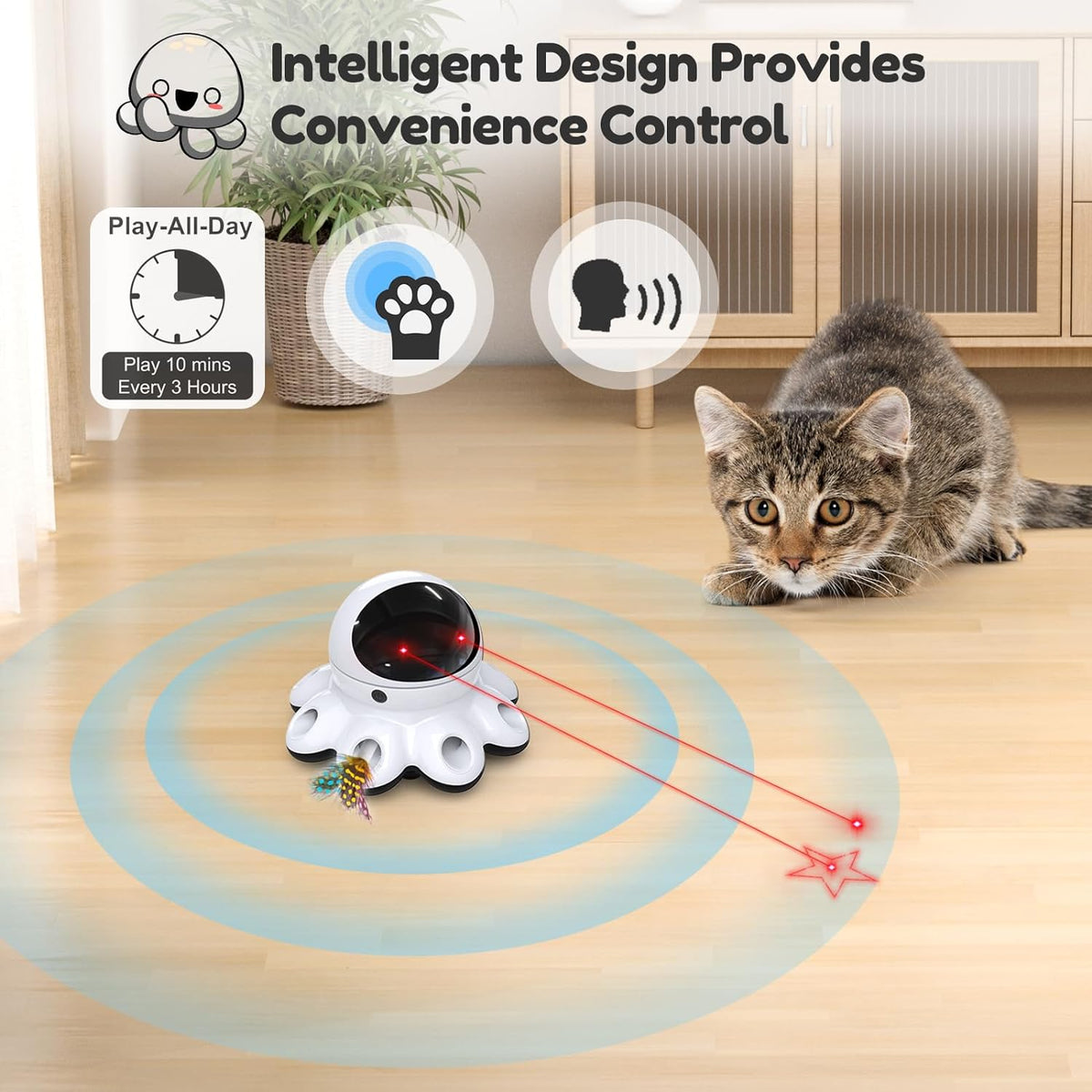 ORSDA Cat Laser Toy, 2-in-1 Interactive Automatic Motion Activated Moving 8 Holes Whack A Mole Feather, USB Rechargeable