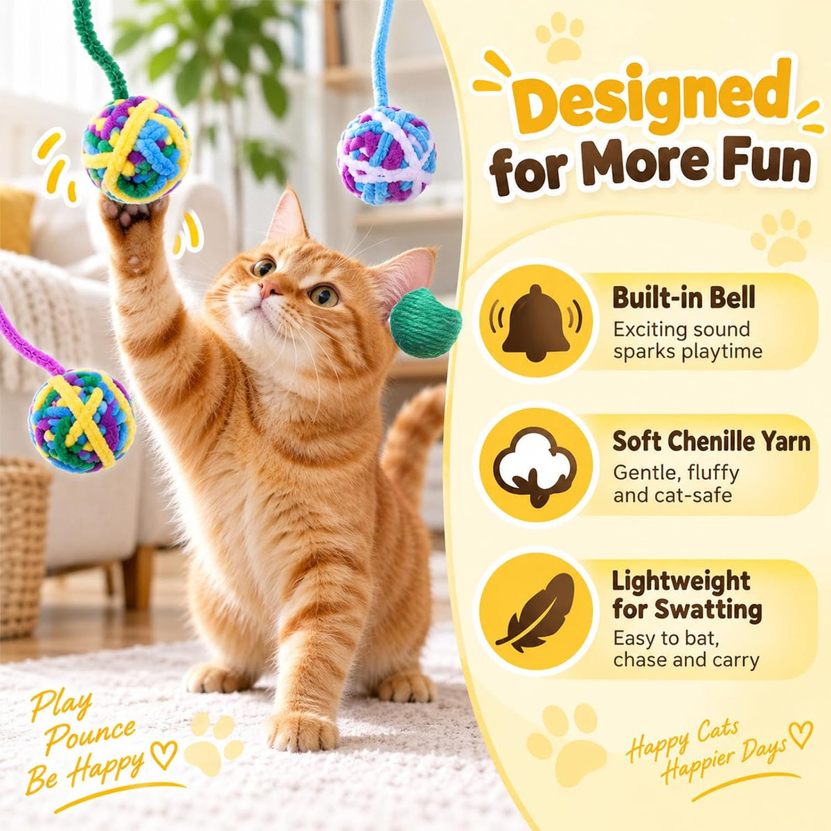 10Pcs Hanging Cat Toys 1.65 in Cat String Toys for Indoor Cats with Bell