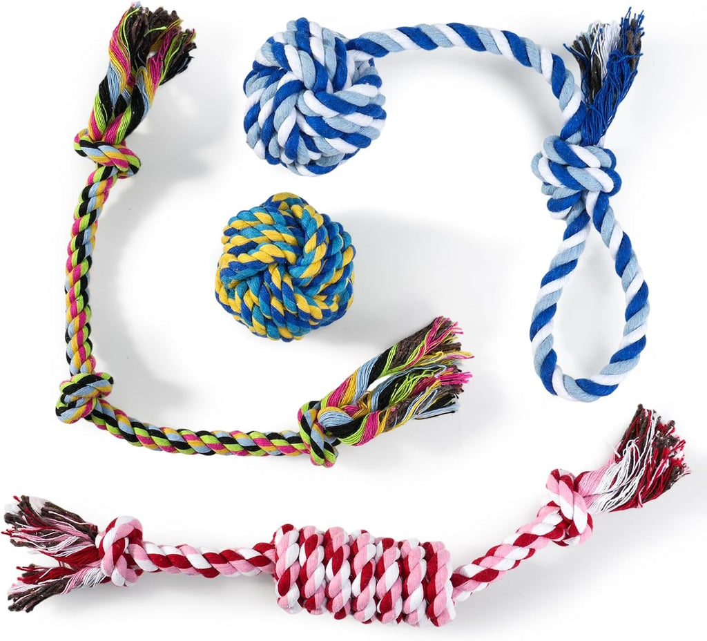 wodoca Dog Rope Toys 4 Pack, Puppy Teething Cotton Knot Chew Rope for Small Medium Dogs, Interactive Tug of War Dog Toys