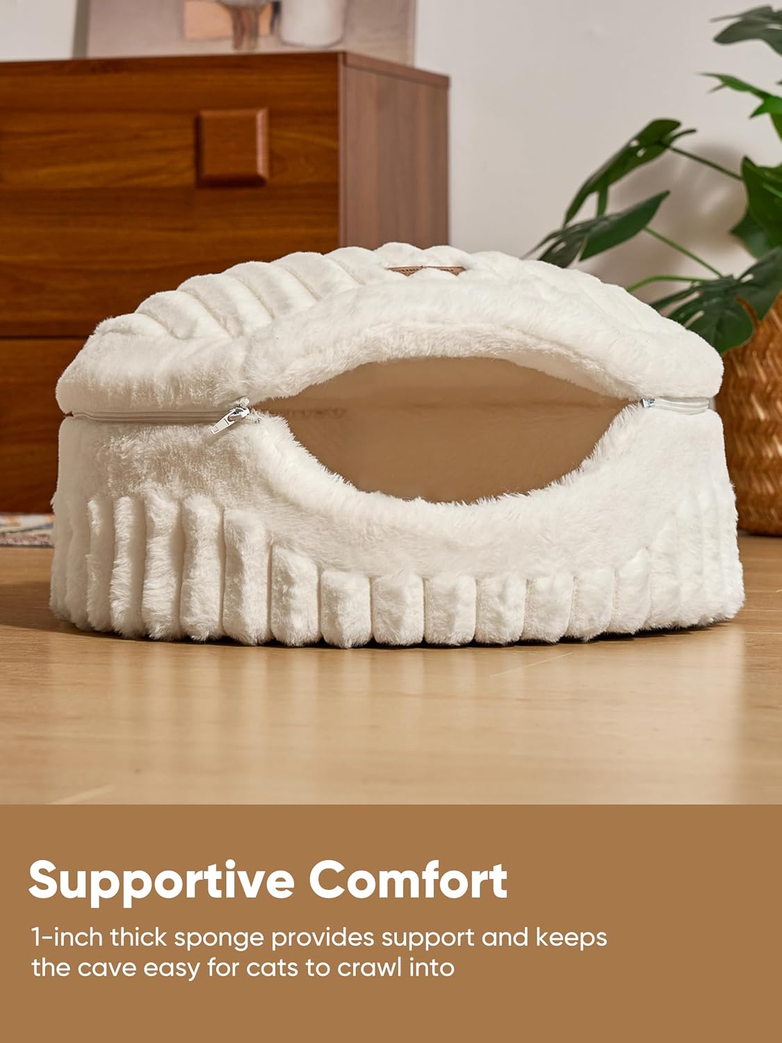 FUKUMARU Cat Cave Bed, 2-in-1 Enclosed Cat Bed for Indoor Cat, Cat Hideaway