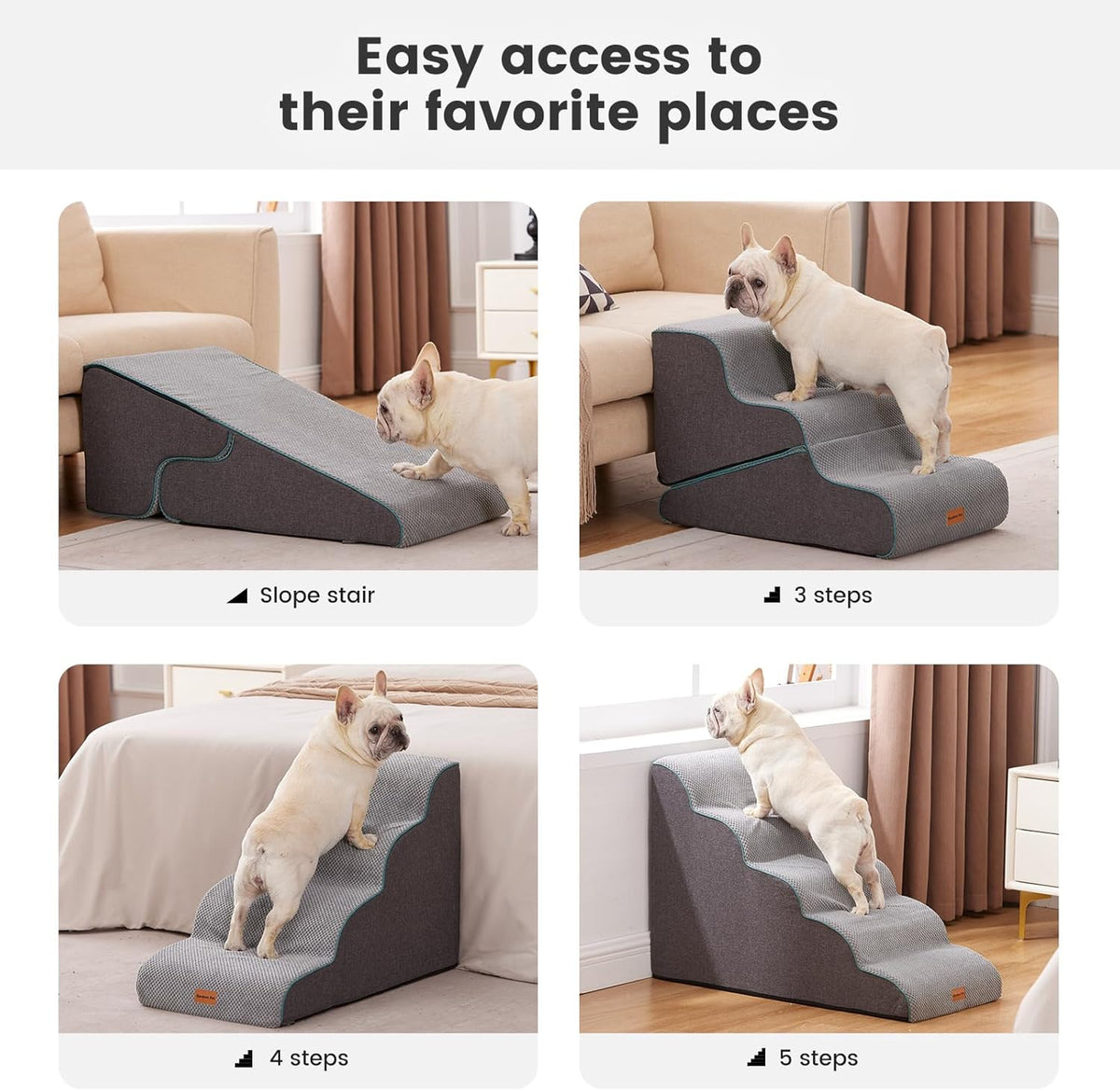 Gardner Pet Dog Stairs for Small Dogs 16.5" H, 2 in 1 Transformable 3-Step Pet Stairs and ramp, Dog Steps for Couch (13-