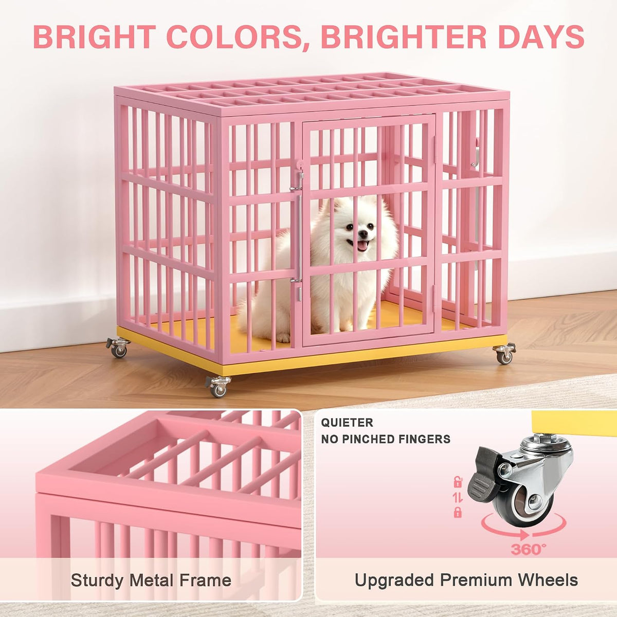 VERIFURTY 24" Heavy Duty Dog Crate, Pink Metal Kennel for Small Dogs