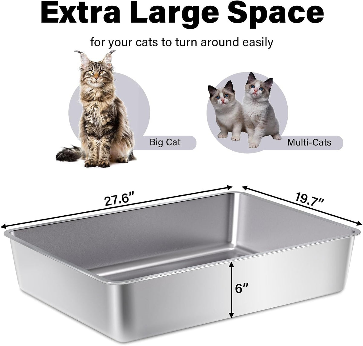 XXXL Stainless Steel Cat Litter Box -Extra Large Metal Litter Box