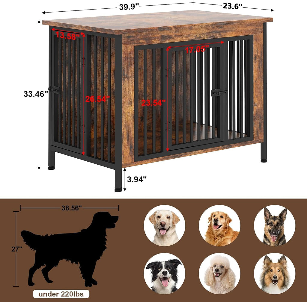 EasyCom 39.96" Dog Crate Furniture for 1 or 2 Dogs, Brown (DC102)
