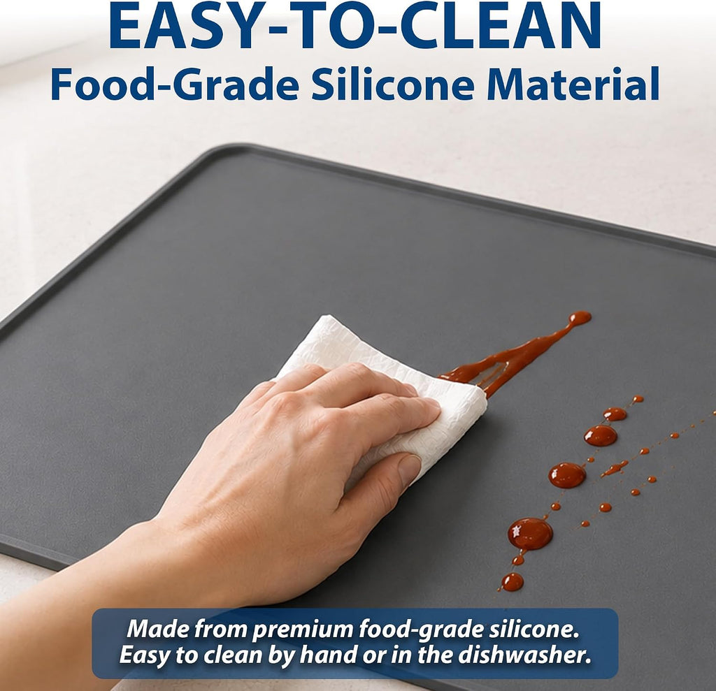 Silicone Pet Feeding Mat, Waterproof Surface and Raised Edges - 16" X 24", Black