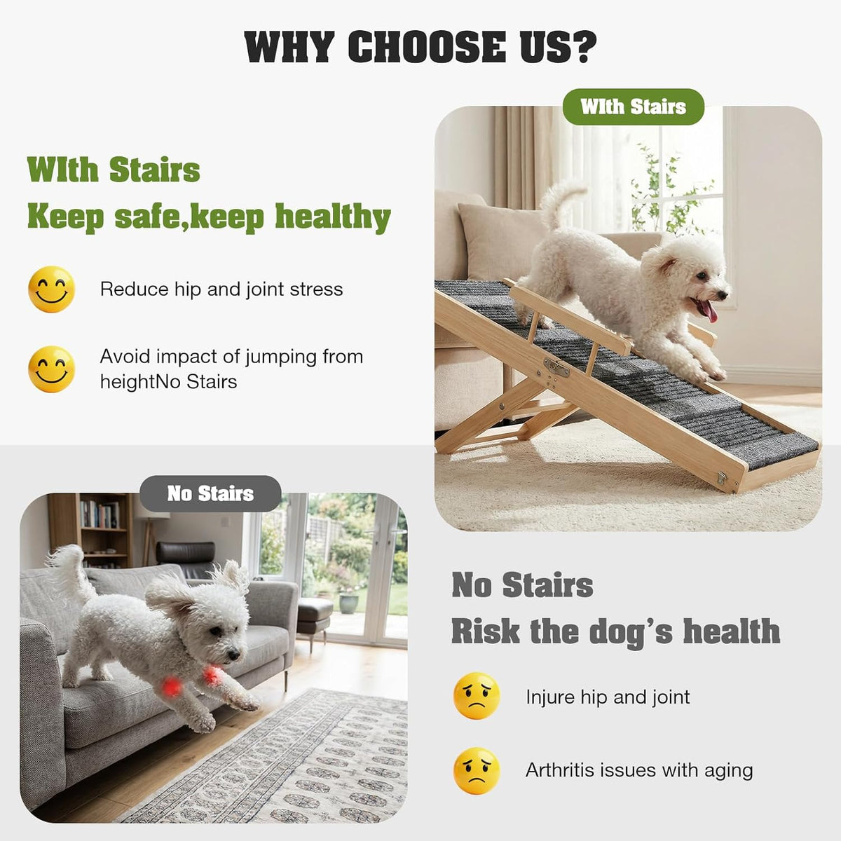 Upgraded Dog Ramp for Couch, Foldable Wooden Pet Ramp, Portable Pet Steps