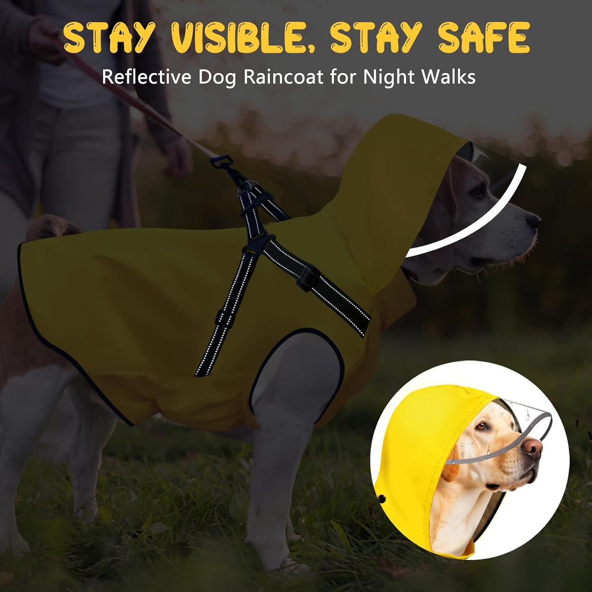 Dog Raincoat: Dog Rain Jacket with Reflective Harness & Removable Hood | Waterproof Dogs Rain Coat Poncho for Large Medi