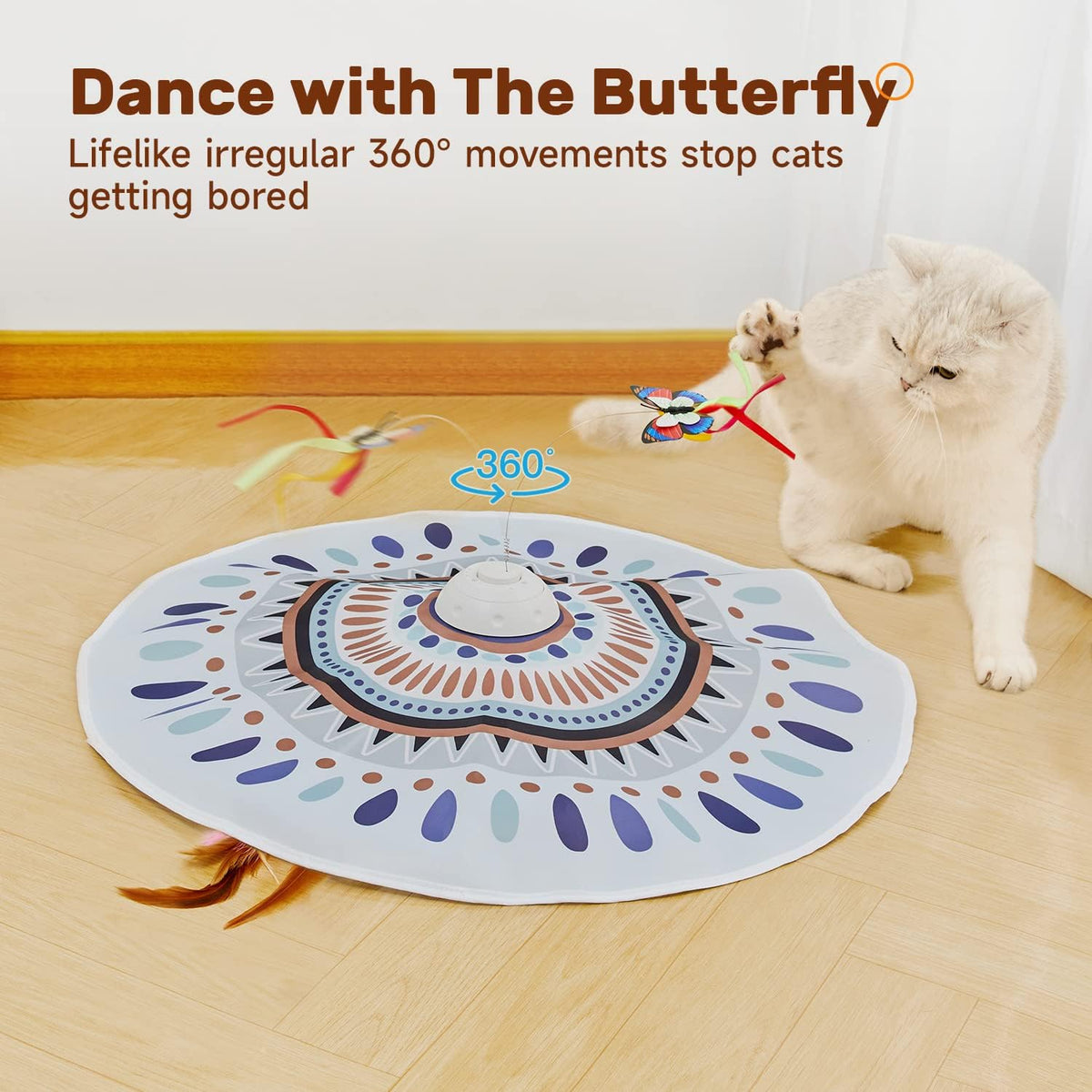Potaroma Cat Toys Chargeable, 3in1 Hide and Seek for Kittens, Interactive Automatic Play, Fluttering Butterfly, Moving W
