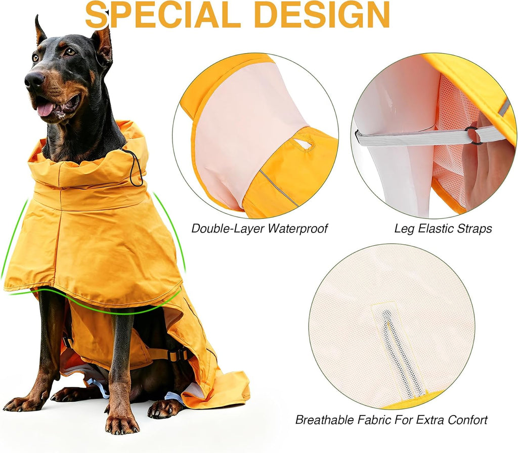 Skmeditec Dog Raincoat with Hood, Waterproof Puppy Rain Coat, Windproof Breathable Jacket with Mesh Lining, Outdoor Hiki