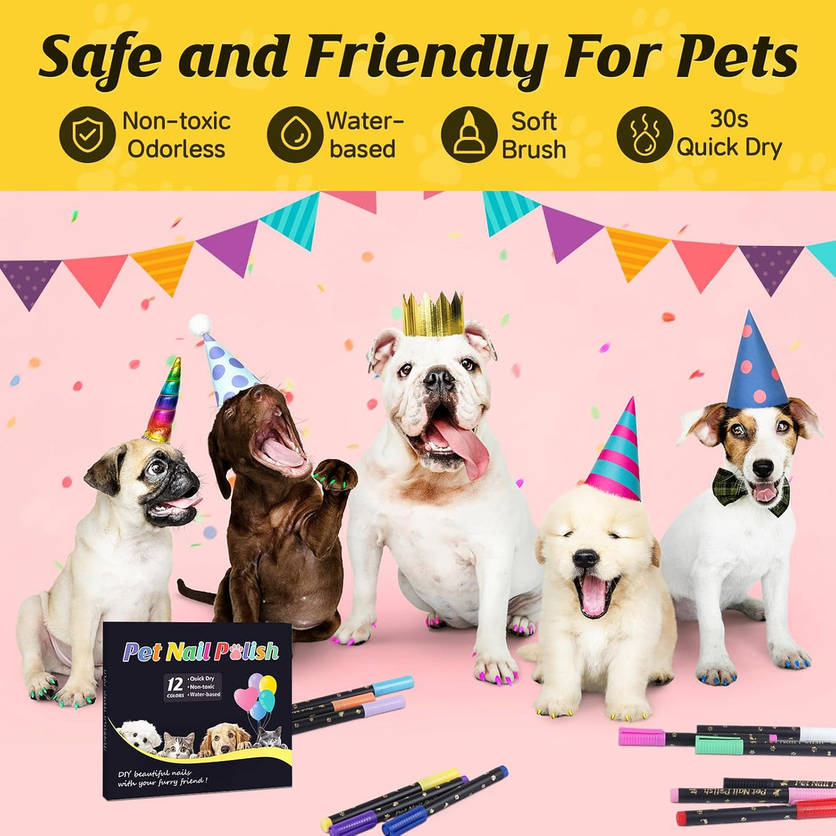 12 Colors Dog Nail Polish Pens Quick Dry to DIY Pretty Nails