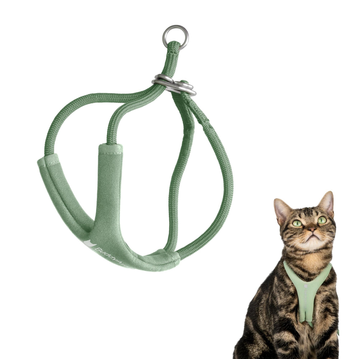 BuddyArmor Escape Proof Y Shape Cat Harness Anti-Choke (Olive, M)