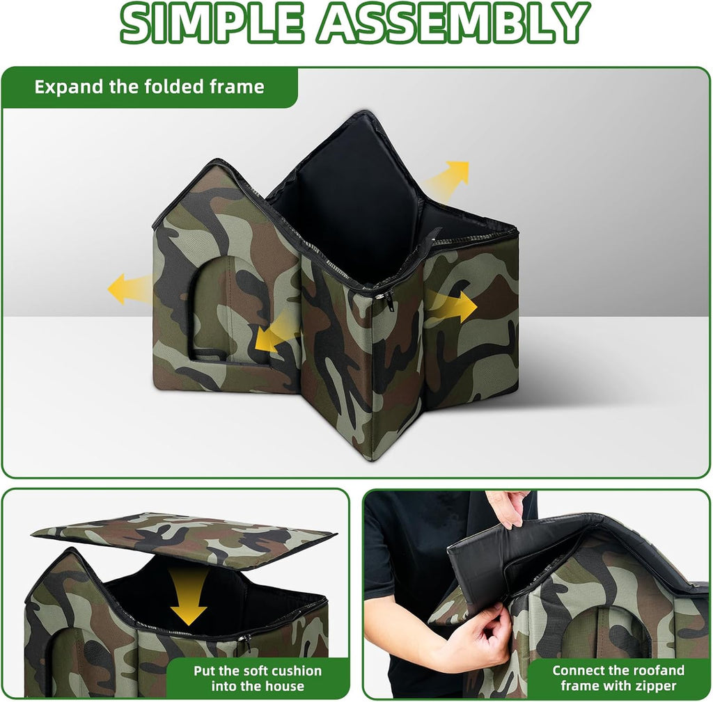 Outdoor Cat House Weatherproof, Large Feral Cat House for Winter, Collapsible Outdoor Cats Shelter with Door and Soft Ma