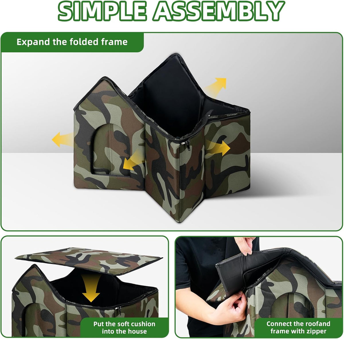 Outdoor Cat House Weatherproof, Large Feral Cat House for Winter, Collapsible Outdoor Cats Shelter with Door and Soft Ma