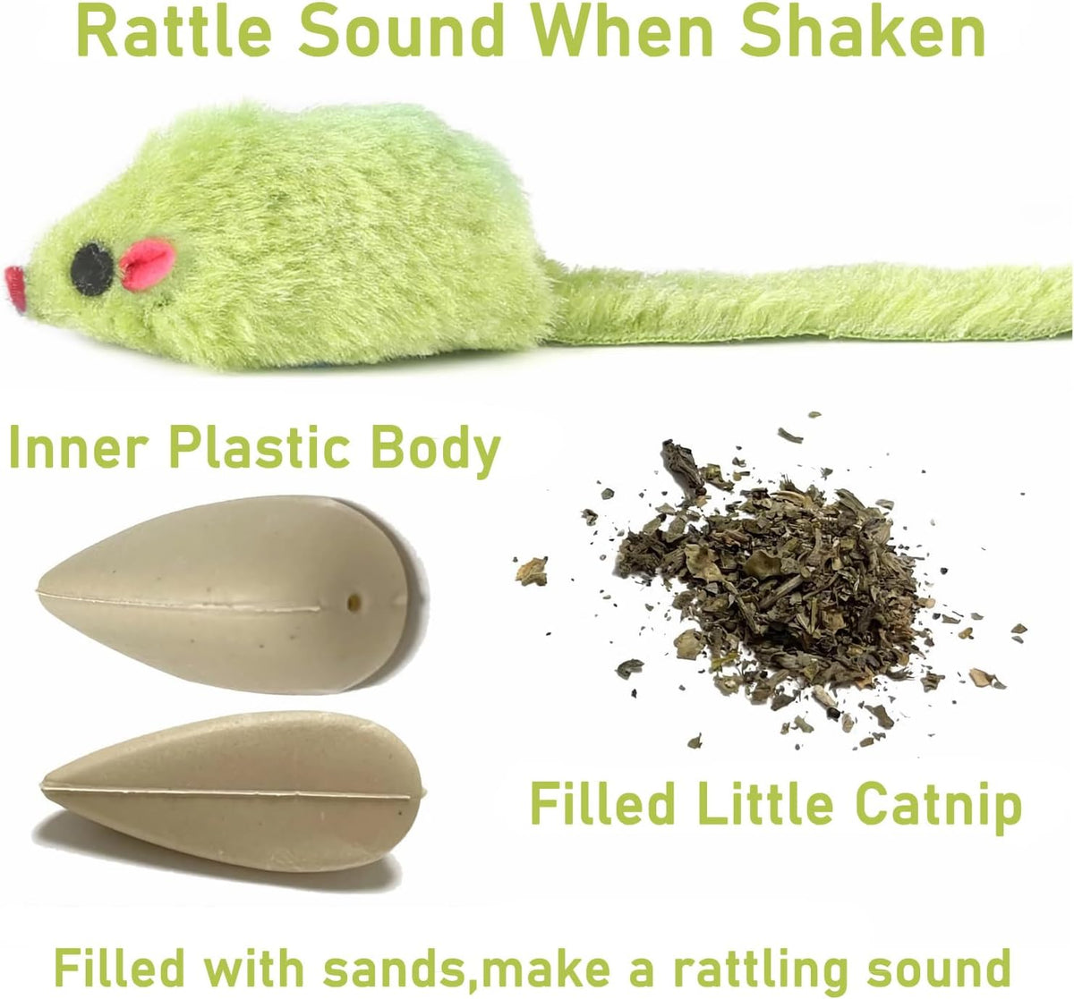 12PCS Cat Mouse Toys, Faux Fur Interactive Catnip Mice