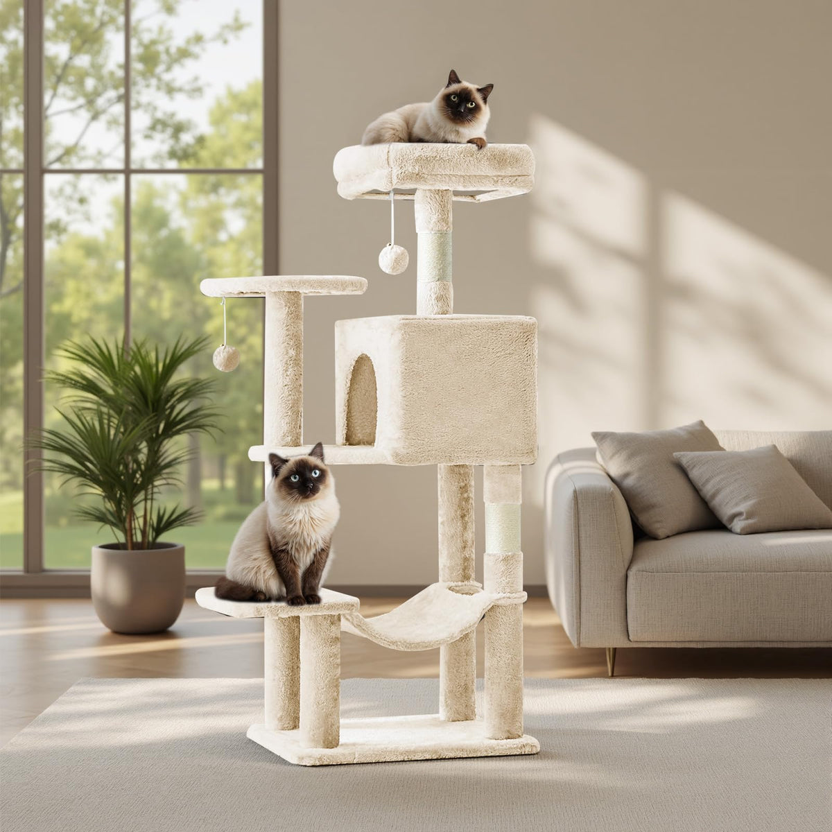 DUMOS Small 44 in Cat Tree Tower with Natural Sisal Scratching Posts