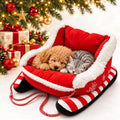 Christmas Dog Bed, Plush Santa Sleigh Sofa for Cats
