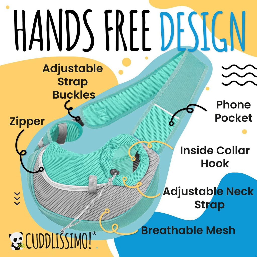 Cuddlissimo Small Dog Sling Carrier, Pet Cat Sling, Puppy Pouch - Lagoon-S