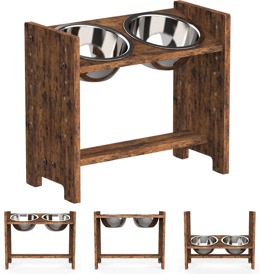 Elevated Dog Bowls, Raised Dog Bowl Stand Adjustable Small, Natural