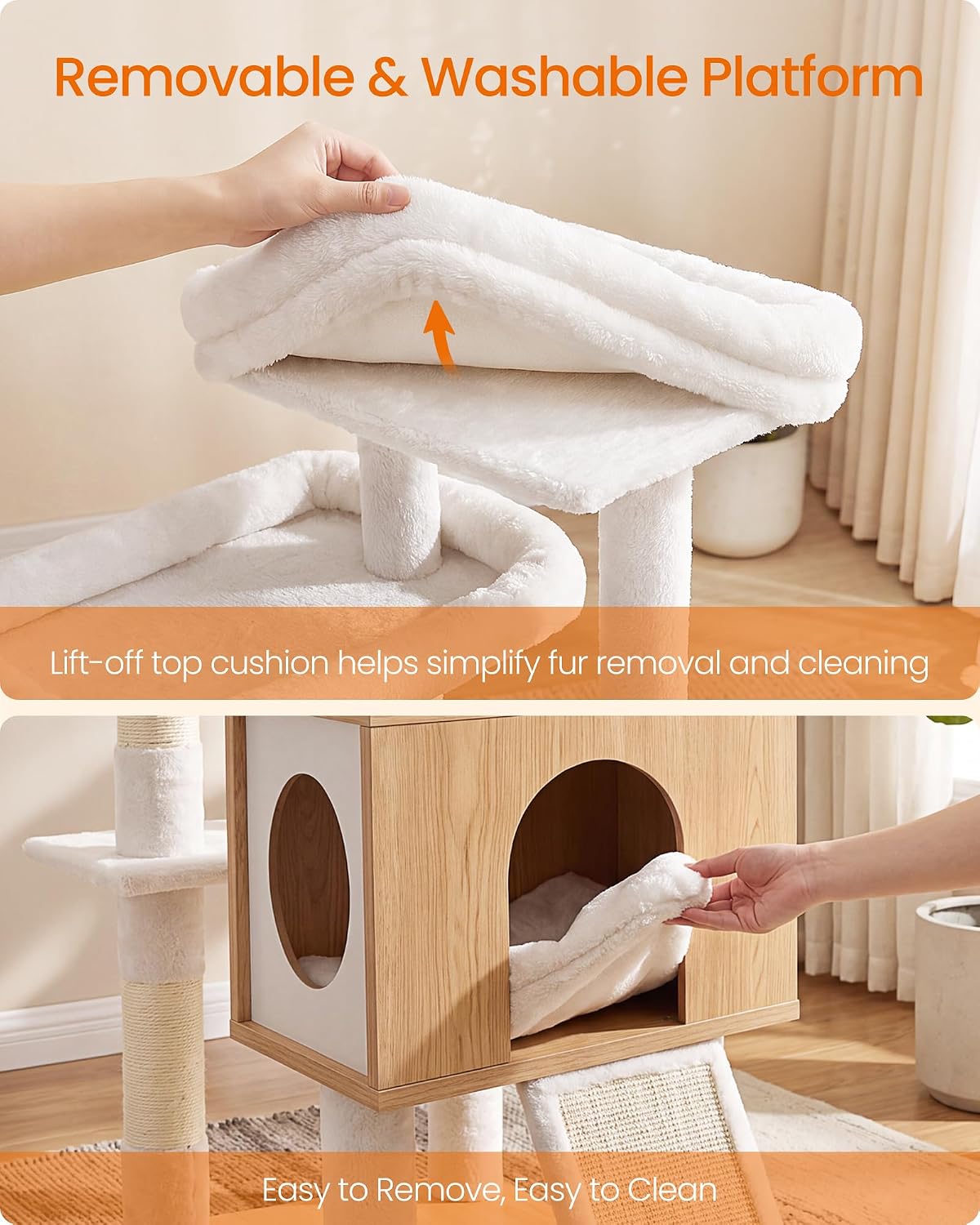 Feandrea Tall Cat Tree, 8-Tier Wood Tower with 2 Condos, Scratching Post