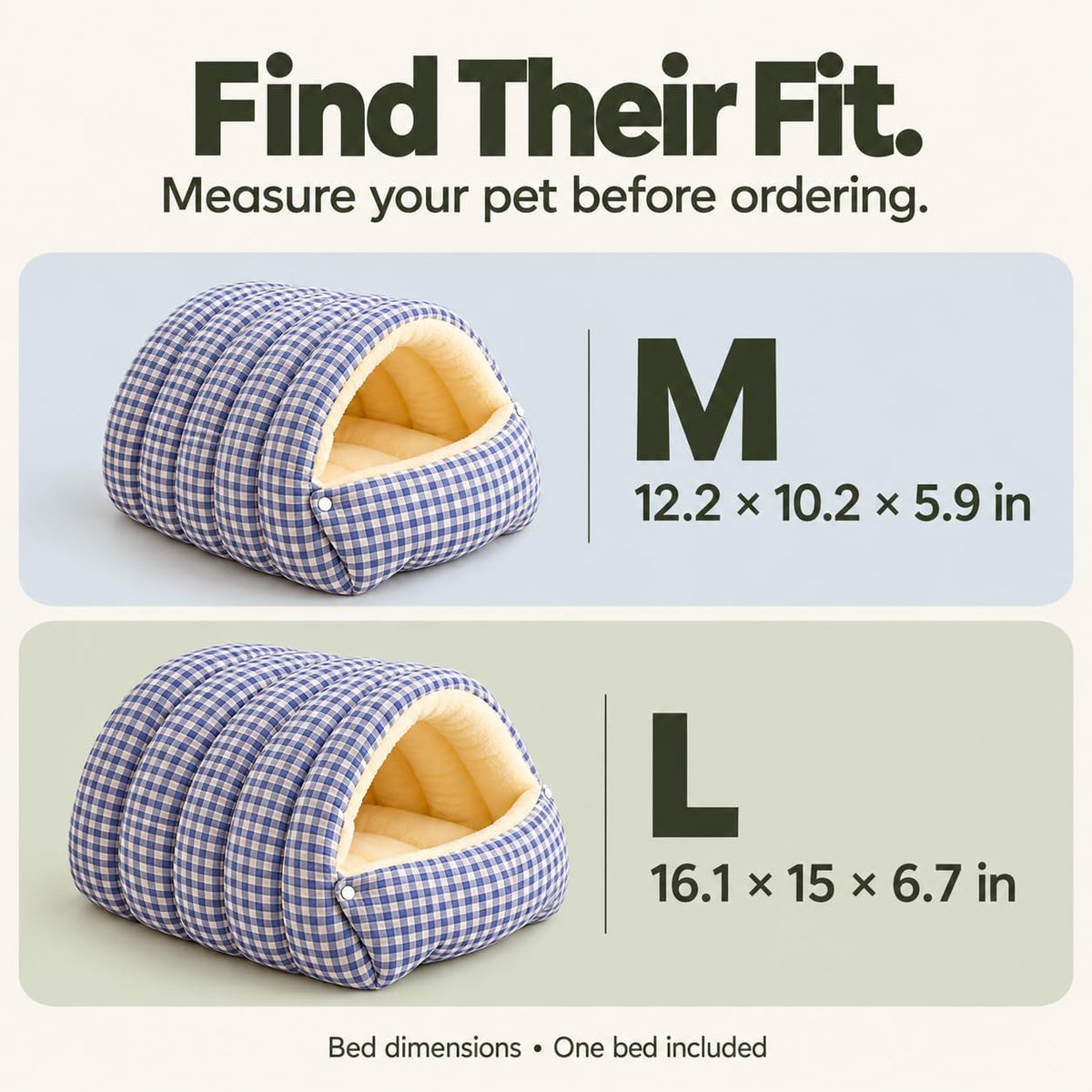 Dog Cave Bed & Cat Cave Bed,Thickened and Adjustable (Blue and White Checkered,L)