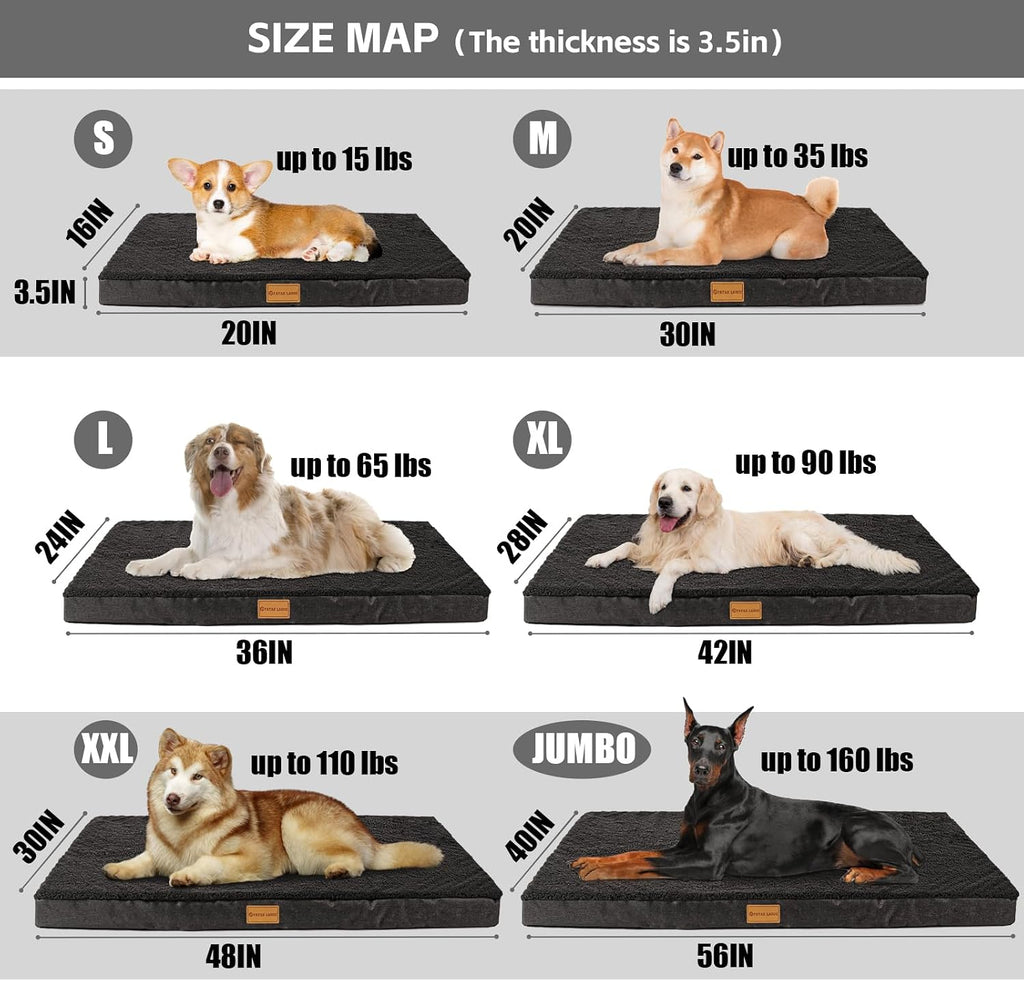 Patas Lague Orthopedic Large Dog Bed Washable Pet Sofa Mat 36''X24'' Black
