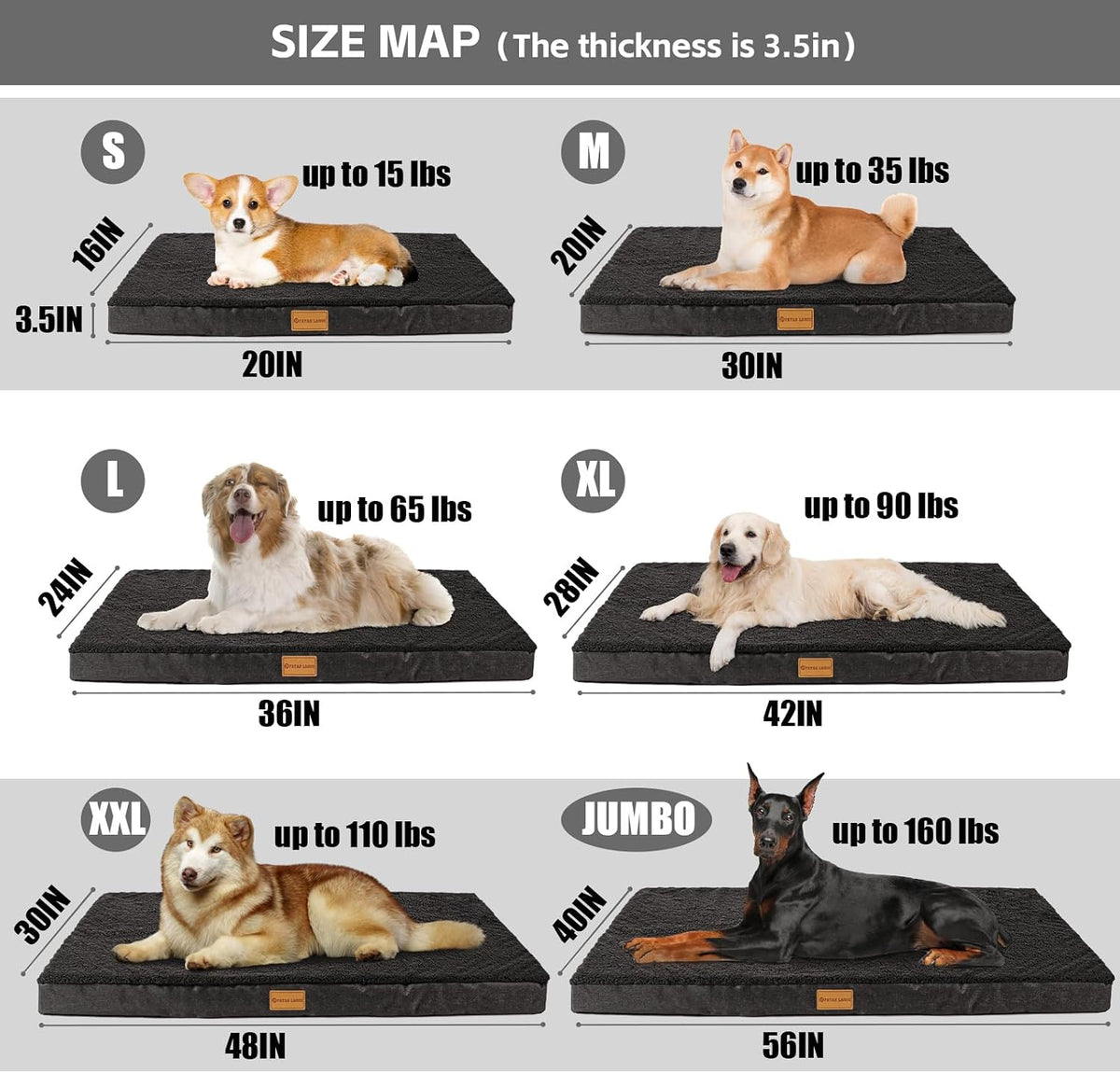 Patas Lague Orthopedic Large Dog Bed Washable Pet Sofa Mat 36''X24'' Black