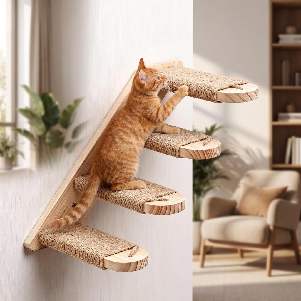 4-Layer Cat Wall Shelves Solid Wood Cat Wall Steps and Perches