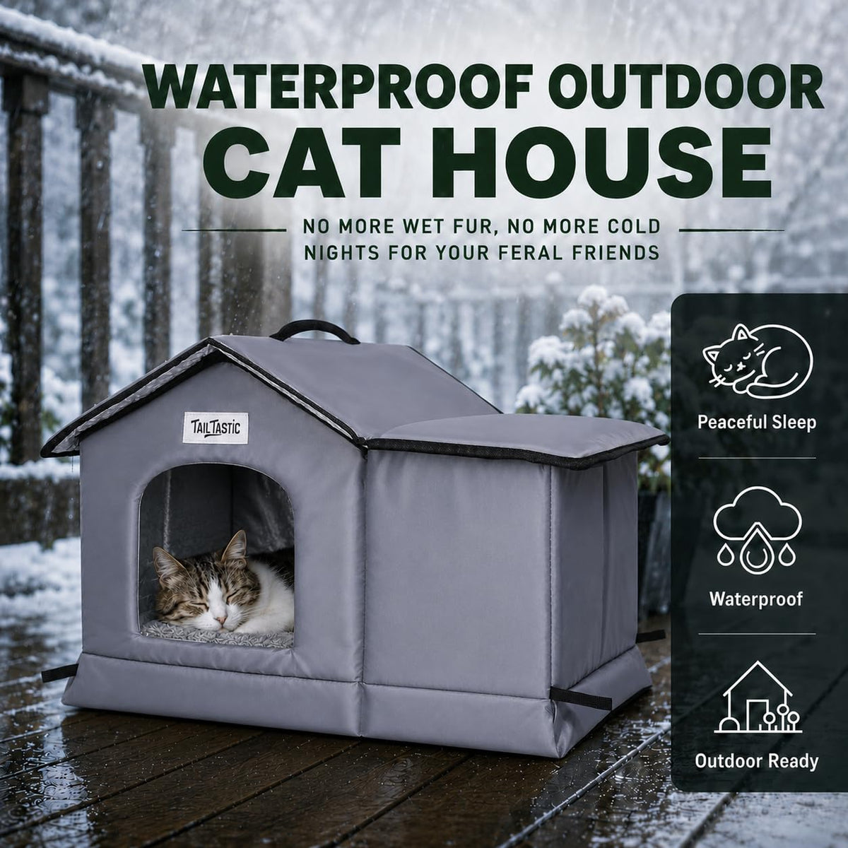 Tailtastic Weatherproof Outdoor Cat House Seamless Leakproof Bottom