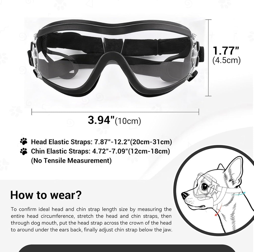 Clear Dog Goggles for Small Dogs, UV Dog Sunglasses Outdoor Eye Protection, Small Glasses for Dogs Cycling Driving Ridin