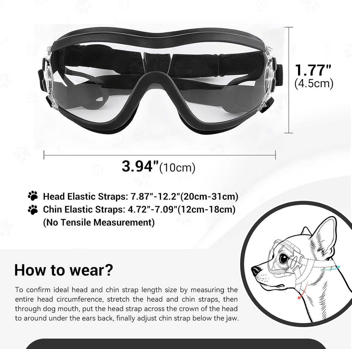 Clear Dog Goggles for Small Dogs, UV Dog Sunglasses Outdoor Eye Protection, Small Glasses for Dogs Cycling Driving Ridin