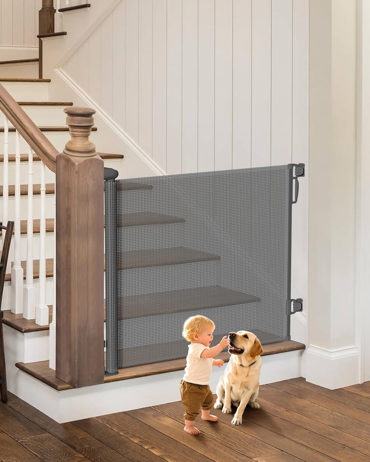 Retractable Baby Gates, 34" Tall Fits Up to 55" Wide, Black