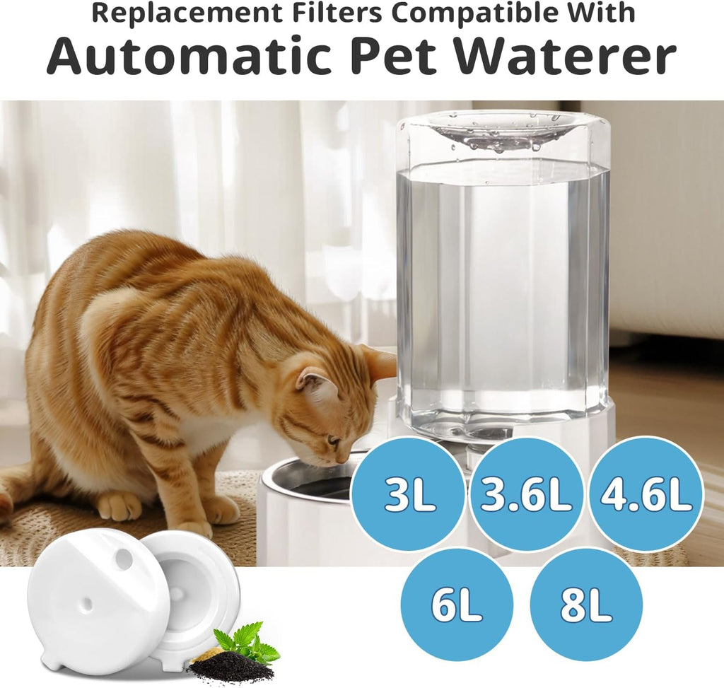 8Pcs Gravity Pet Water Fountain Filters, Automatic Pet Waterer Replacement Filters for 3.6L/4.6L/6L/8L Dog Water Dispens
