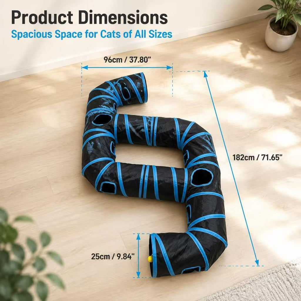 Black 6-Way Connectable Cat Tunnel, Collapsible Multi-Exit Pet Play Toy for Indoor Kittens