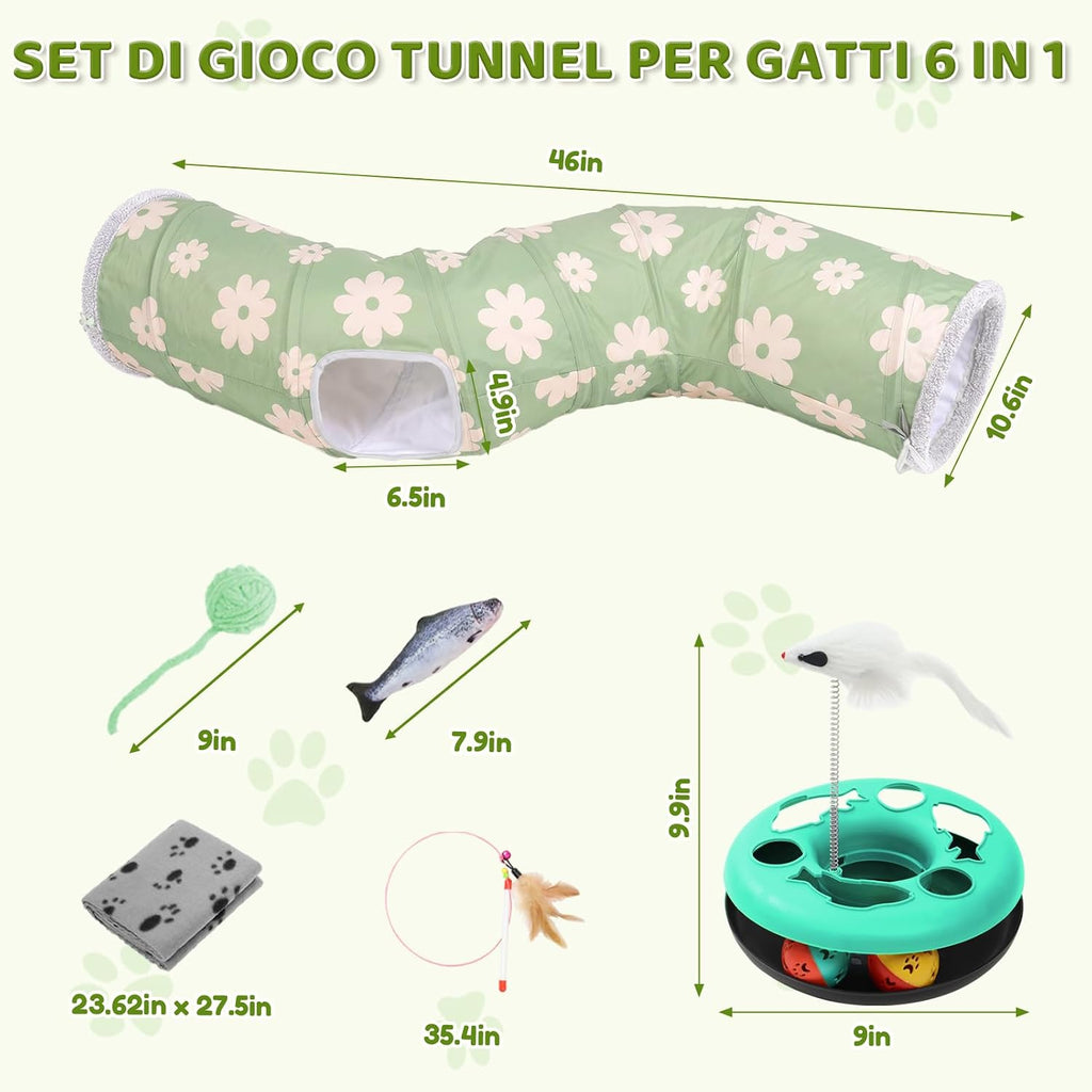 Cat Tunnels for Indoor Cats, 6-in-1 Interactive Cat Tunnel Toys for Kitten