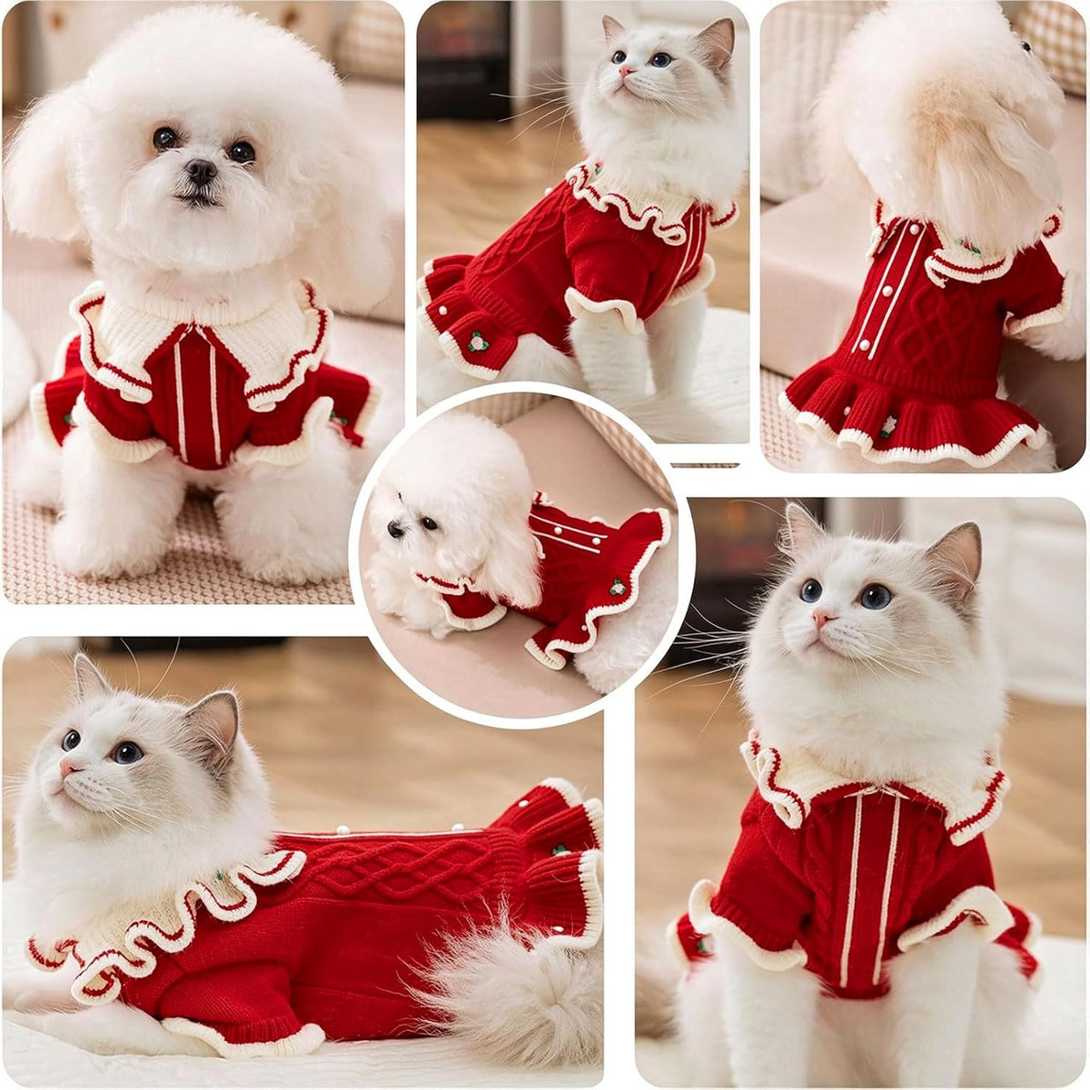 Small Dog Sweater Dress for Girl Puppy Christmas Outfits,Wine Red,S