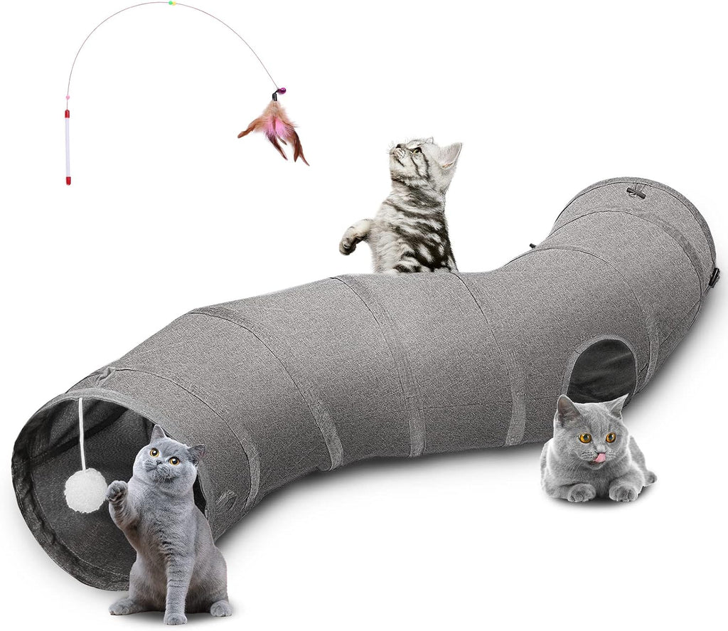 Ownpets Cactus Cat Tunnel 12" with Peek Holes for Indoor Large Cat, Grey
