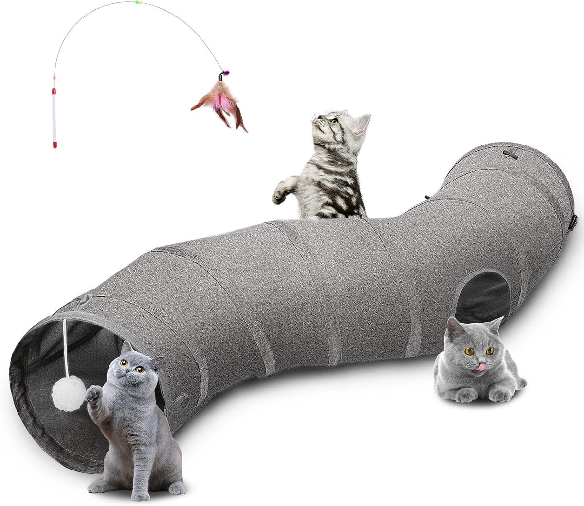 Ownpets Cactus Cat Tunnel 12" with Peek Holes for Indoor Large Cat, Grey