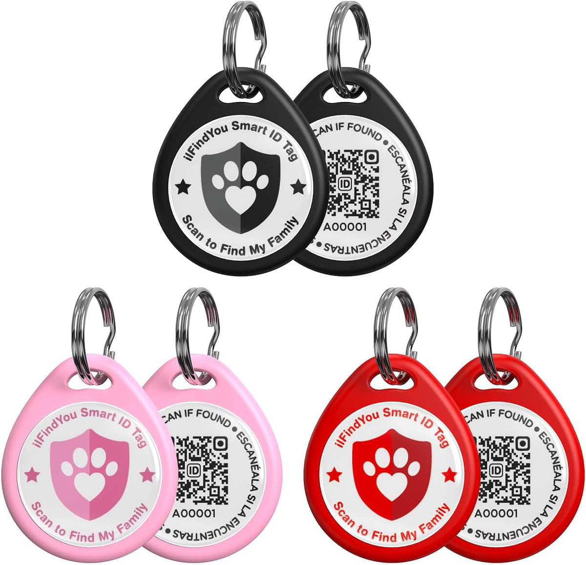 QR Code Cat Tags Personalized Small, Real-time Alerts, Pink