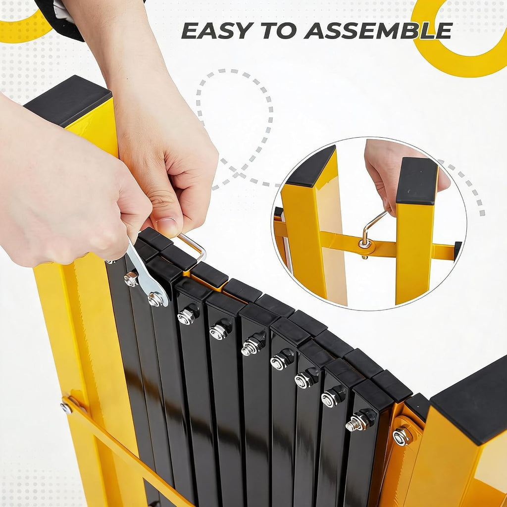 IDEALHOUSE 11FT Expandable Metal Safety Barricade Gate with Wheels